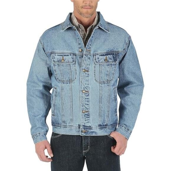Mens Denim Jacket Classic Fit Workwear Rugged Cotton Button Front Casual Coat - Picture 4 of 4